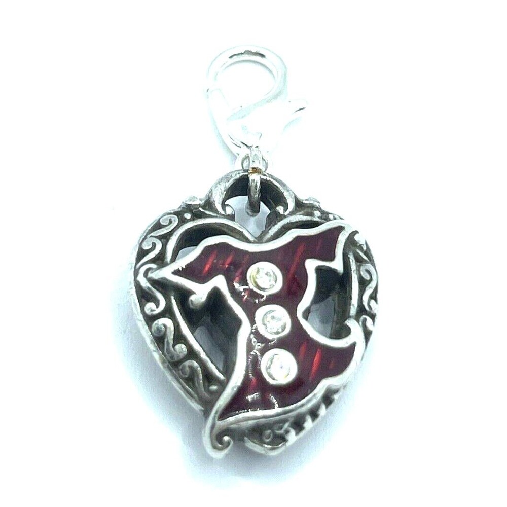 Brighton GO RED Dress Crystal Buttons Heart Two-Sided Silver Clip Custom Charm